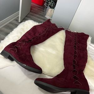 JustFab Red Burgundy Lace Boots